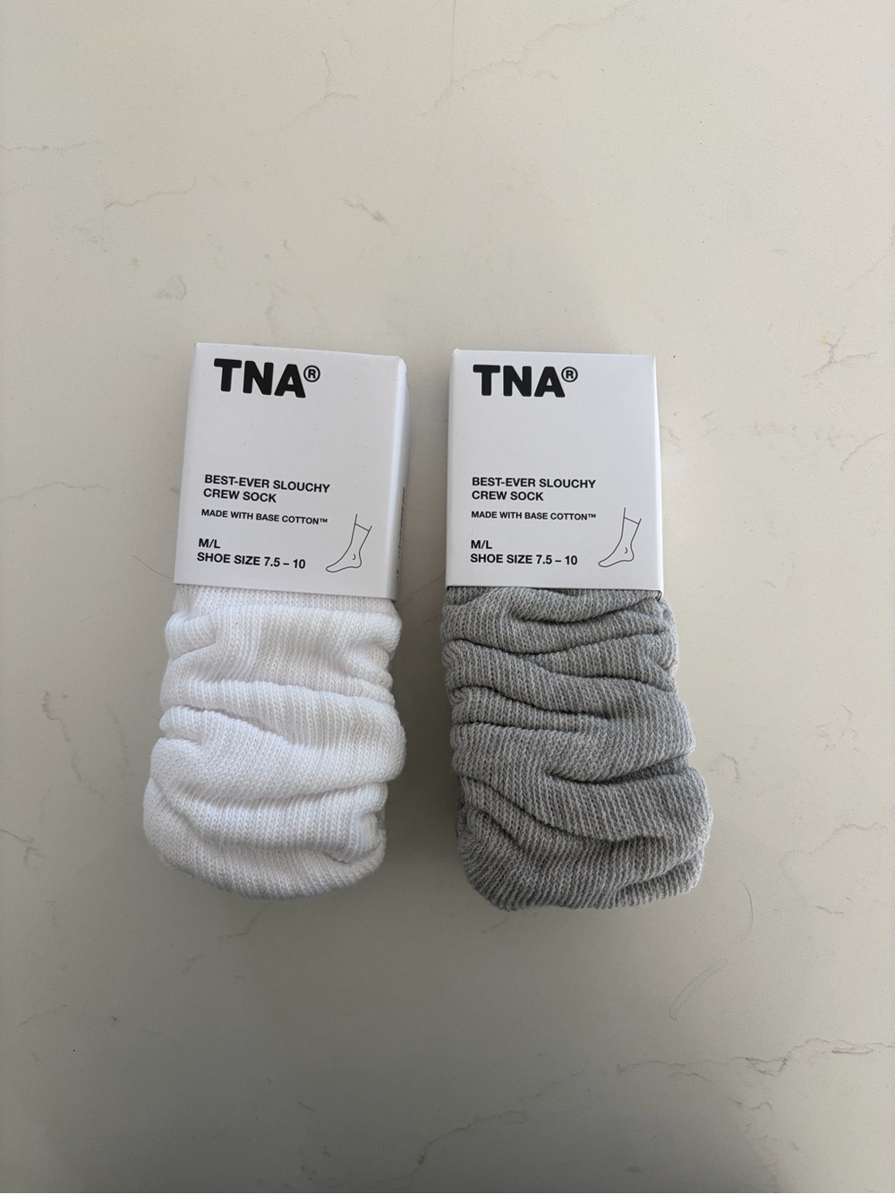 TNA Best-Ever Slouchy Crew Socks — White & Gray (Pair)